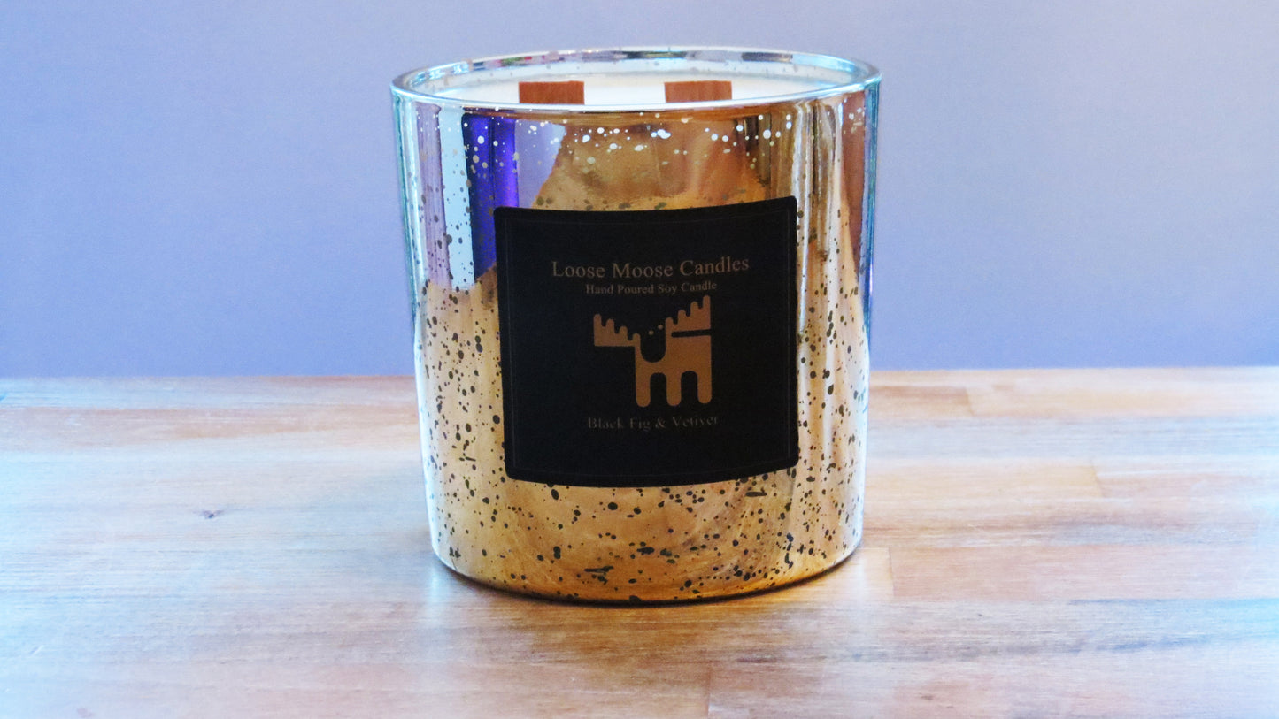 Gold Tall 2 Wick Luxury Electroplated Glass Candle